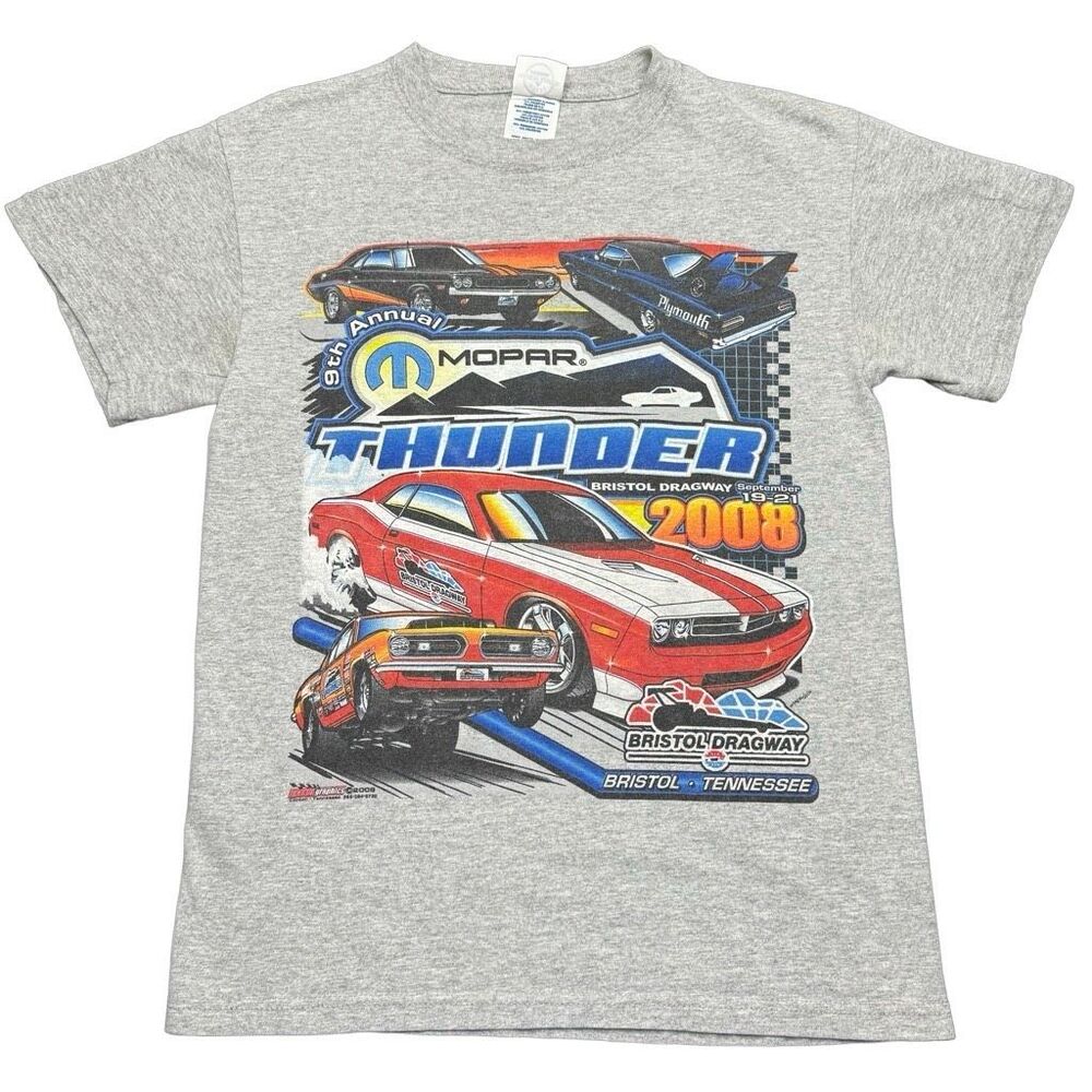 Mopar Thunder Bristol 2008 Men’s S Gray Graphic Print T Shirt Racing Cars - Picture 1 of 7